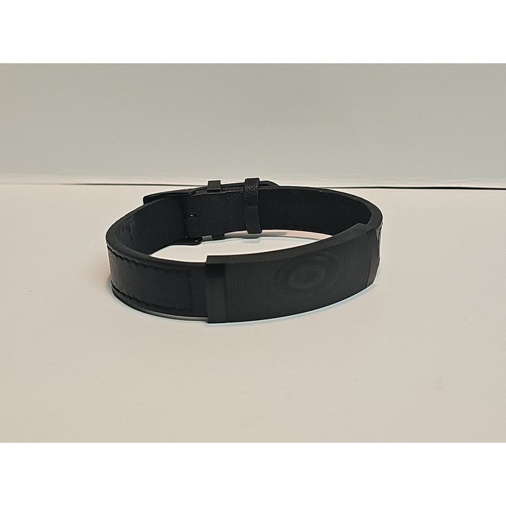 IB Goodman IBG Stainless Steel Bracelet/Wristband Mens Black Leather Adjustable